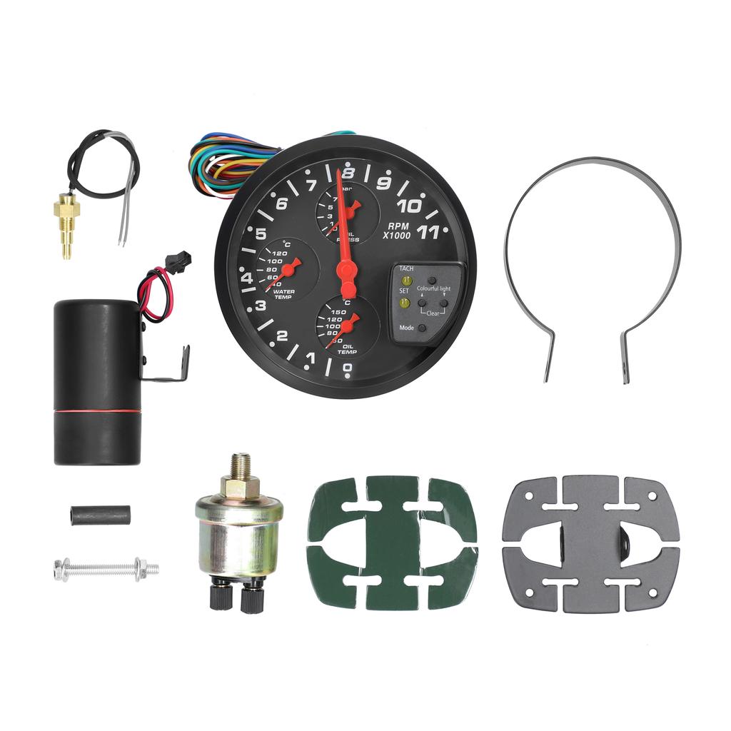 5 Inch 4 in 1 Car Multifunctional Gauge Tachometer Oil Pressure Oil Temperature Water Temperature Gauge Meter Support