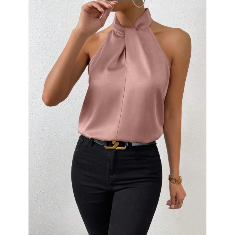 Летний женский жилет без рукавов с висячим воротом, атласный имитация шелка, топы, футболки, женские блузки