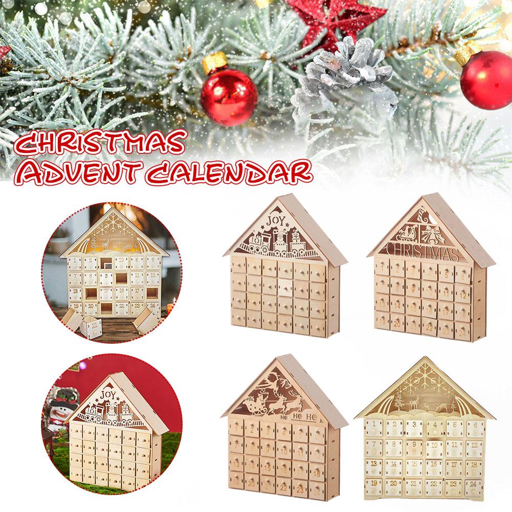 Рождественский светодиодный деревянный адвент-календарь с 24 ящиками, 24-дневное адвент-световое украшение, праздничный календарь обратного отсчета, сделай сам, Рождество, B0X2