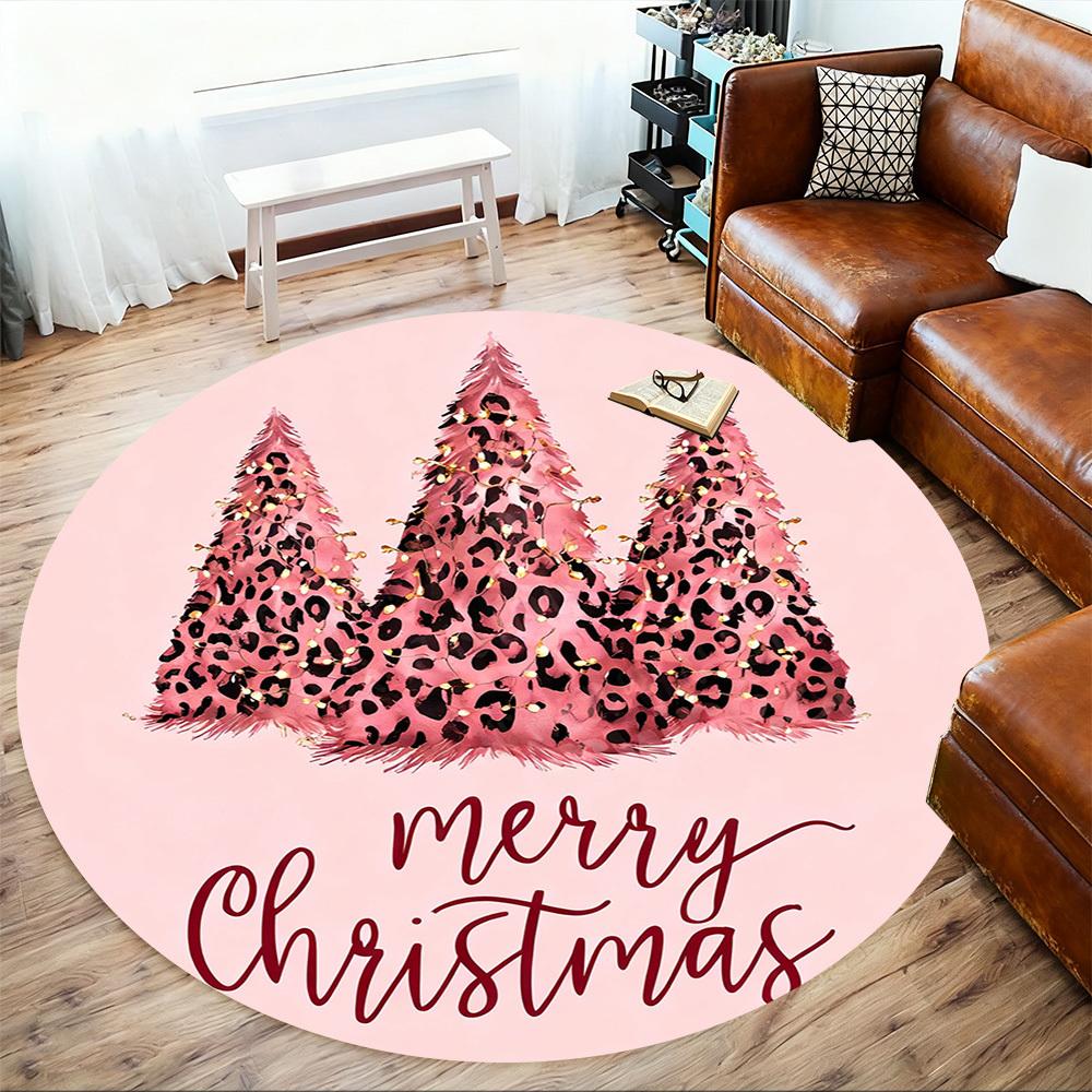 1PC Christmas tree leopard print Office Round Area Rug, Under Office Chairs Bedroom Living Room Home Decor, Carpet for Office -1110136