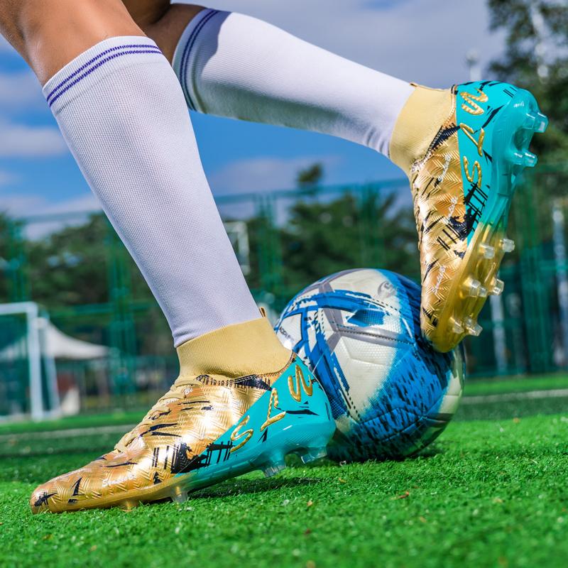 34-46 Мужские бутсы с высоким верхом для футбола, уличные, с длинными шипами, спортивные футбольные бутсы, большой размер, юношеские спортивные детские футбольные бутсы