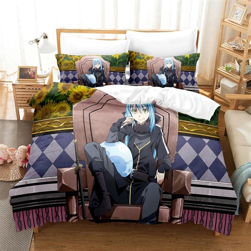 Комплект постельного белья с аниме «Когда я переродился в слизь» Rimuru Kids Gift Duvet Cover Pillowcases Queen King Single Size