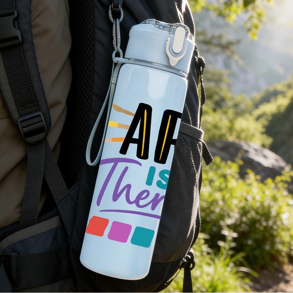 1PC Art Is My Therapy Color Letter 750ml Color Plastic Sports Water Bottle Leakproof Flip Straw Lid Suitable for Sports Office Home Use