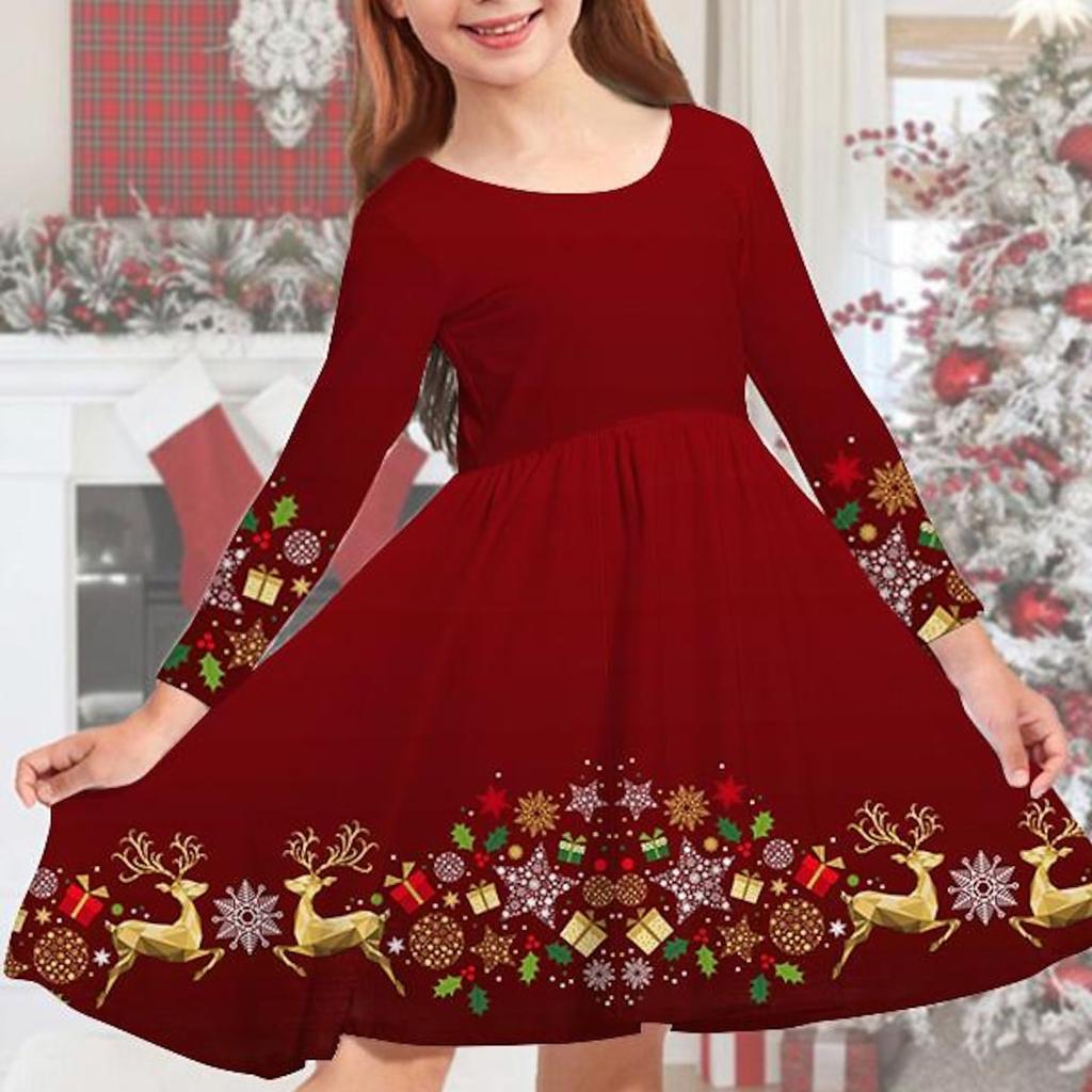 Весеннее повседневное платье принцессы с объемным синим нотом для девочек и принтом снежинок, круглым вырезом и длинными рукавами, детское платье принцессы на Рождество