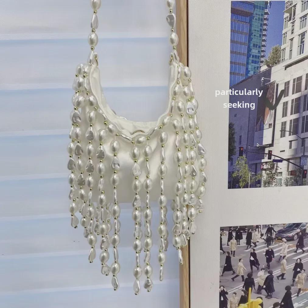 Винтажная плетеная сумка для пельменей из шелкового атласа с жемчужным узором