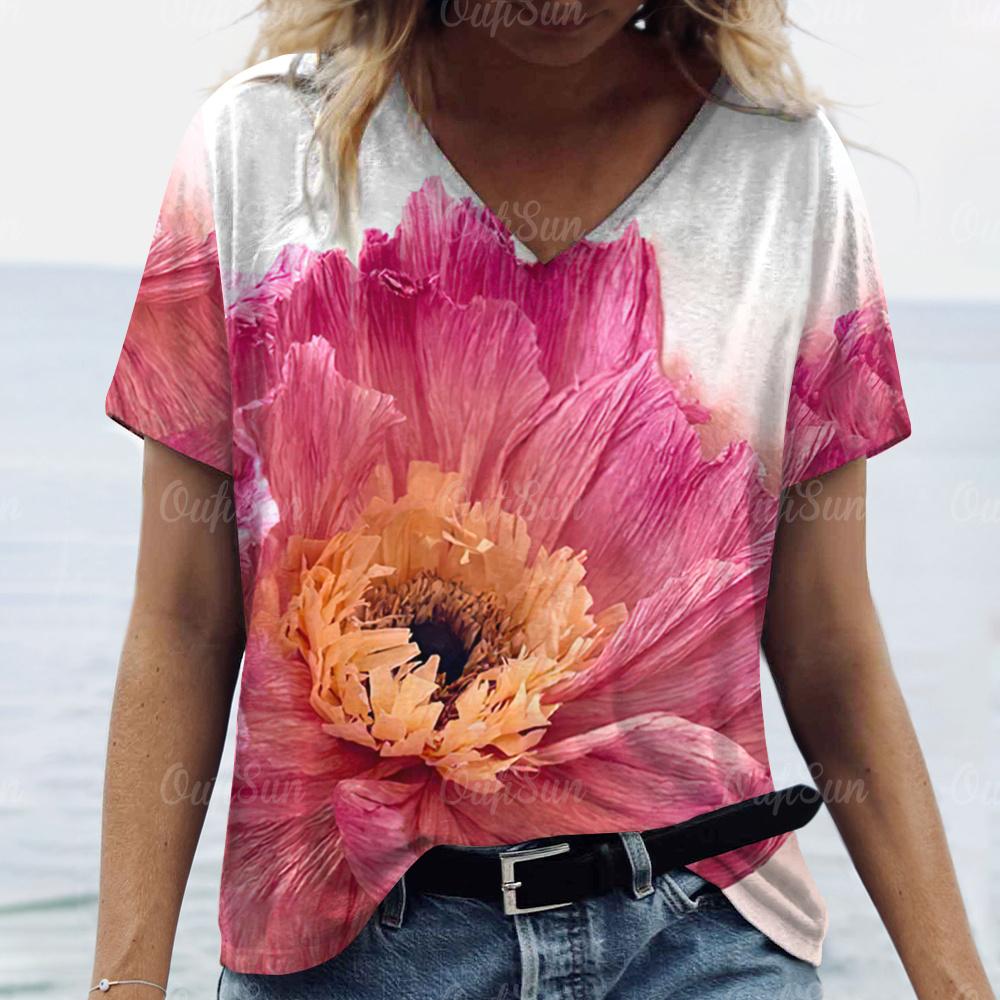 2024 Верхняя женская футболка с цветочным принтом, женская футболка большого размера, летняя женская одежда, дешевая женская рубашка с коротким рукавом, модная