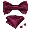 Classic Red Paisley Pattern Woven Self-tied Bow Tie Pocket Square & Cufflinks Boutonniere Gift Set for Men