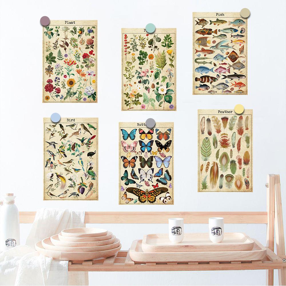 10 шт. Винтажные натуральные карточки-постеры Наклейка Сделай сам Комната для фотографий Мультяшное искусство Реквизит для фотографий Коллаж Декоративные наклейки для стола