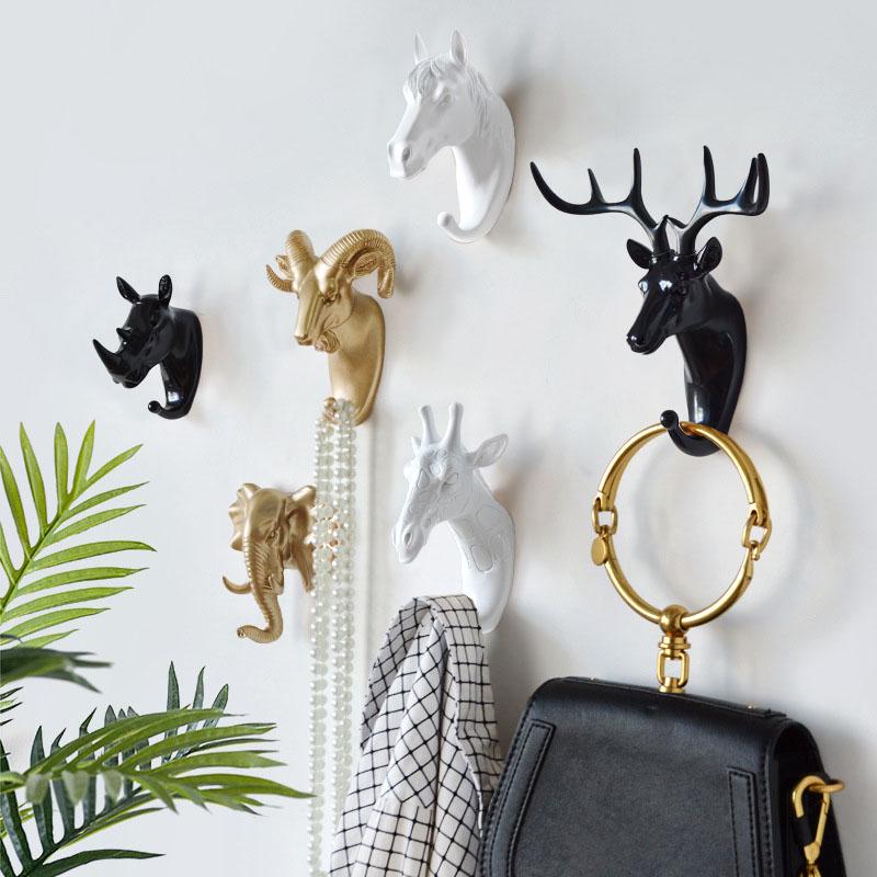 1PC Keys Hanger Creative American Hanging Hook Wall Holder Strong Seamless Sticking Hook Decorative Hook Animal Hooks