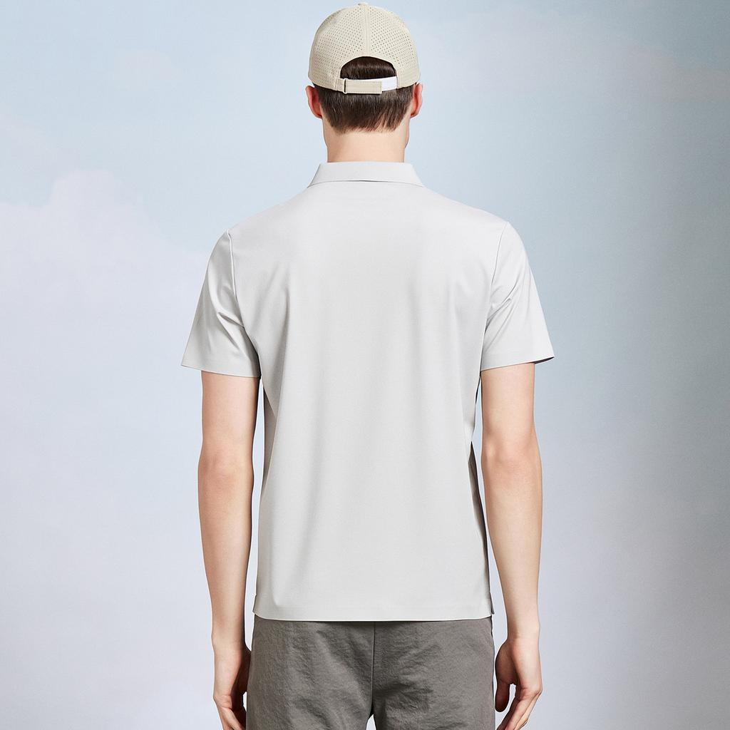 Machine Washable and Easy to Handle Zipper Polo Shirt Men's Short Sleeve Silk Slippery Drop Collar T-shirt with Mulberry Silk