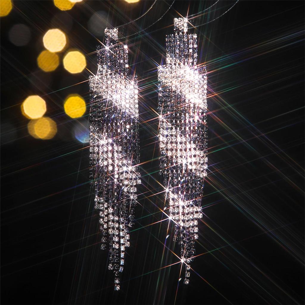 DINGKA Роскошные серьги-пусеты с длинной кисточкой из страз для женщин