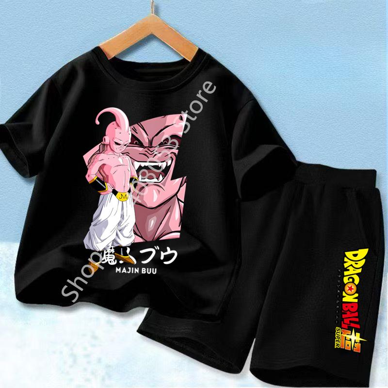 Dragon Ball Son Goku Anime T-shirt Set Kids Short Sleeve Pocket Shorts Ventilate 2-piece Set Boys Girls Cartoon Clothing