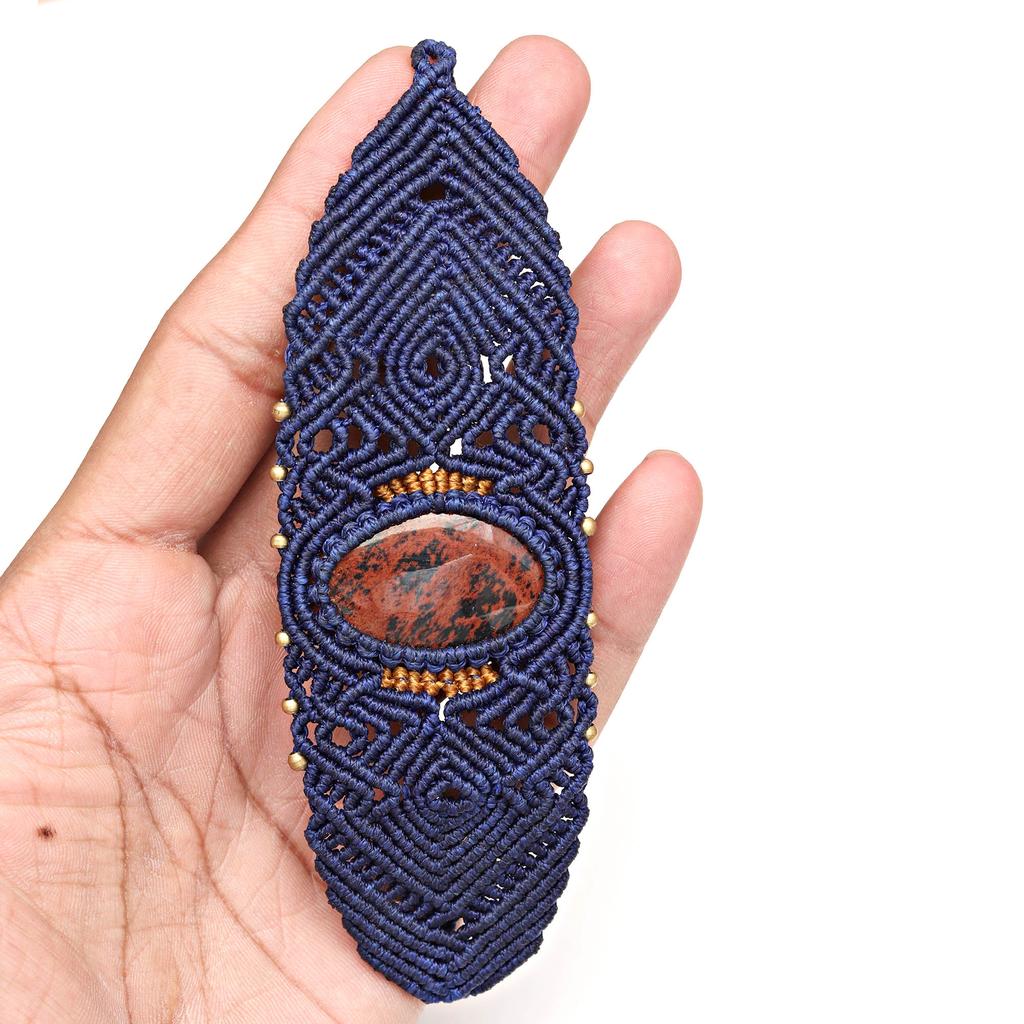 Браслет макраме красное дерево обсидиан ювелирные изделия нить 7-9'' регулируемый мода