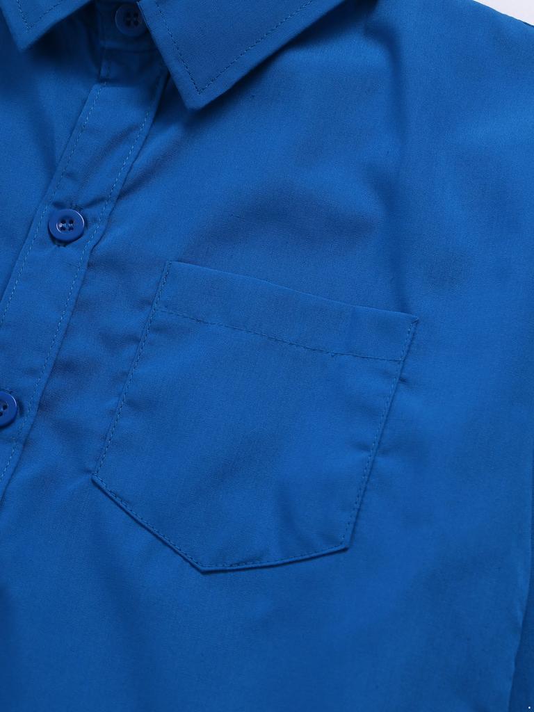 Рубашка плательная с длинным рукавом для мальчиков, повседневная однотонная с воротником на пуговицах