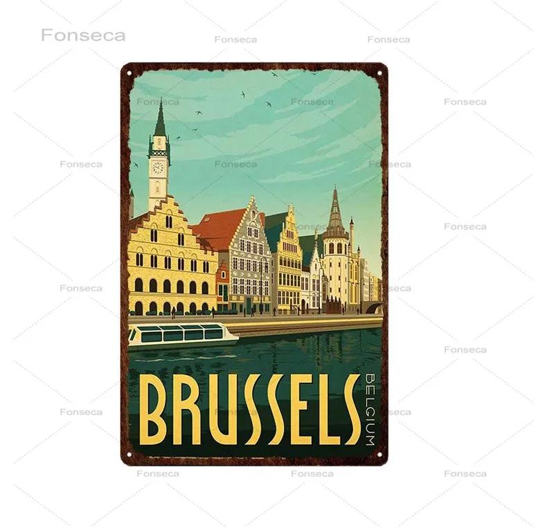 Paris Roma City Metal Sign Vintage Metal Plaque Travel Plates Decor For Bar Home Wall Decor Tin Sign Landscape Poster