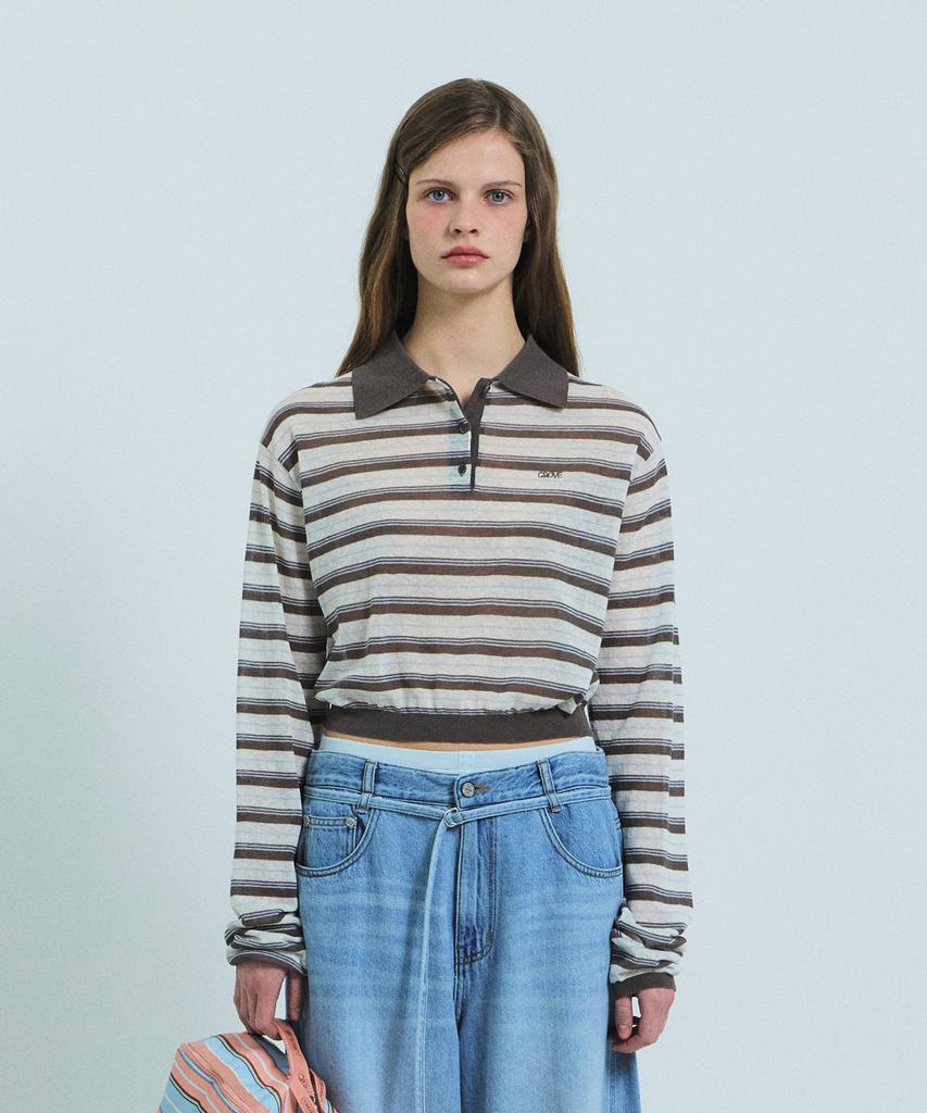 GROVE Esther Stripe Collar Knit (Brown)