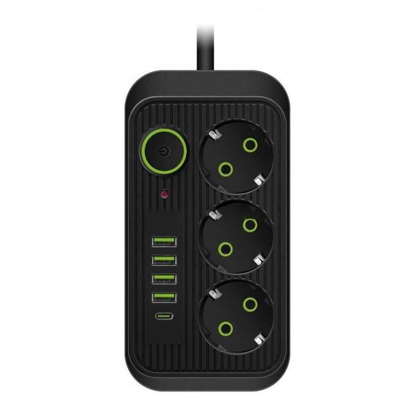 1 шт. портативный удлинитель с вилкой европейского стандарта, 3/6 широко расставленных розеток с 5 портами USB (1 USB-C), Удлинительная розетка для дома в общежитии Travel Office