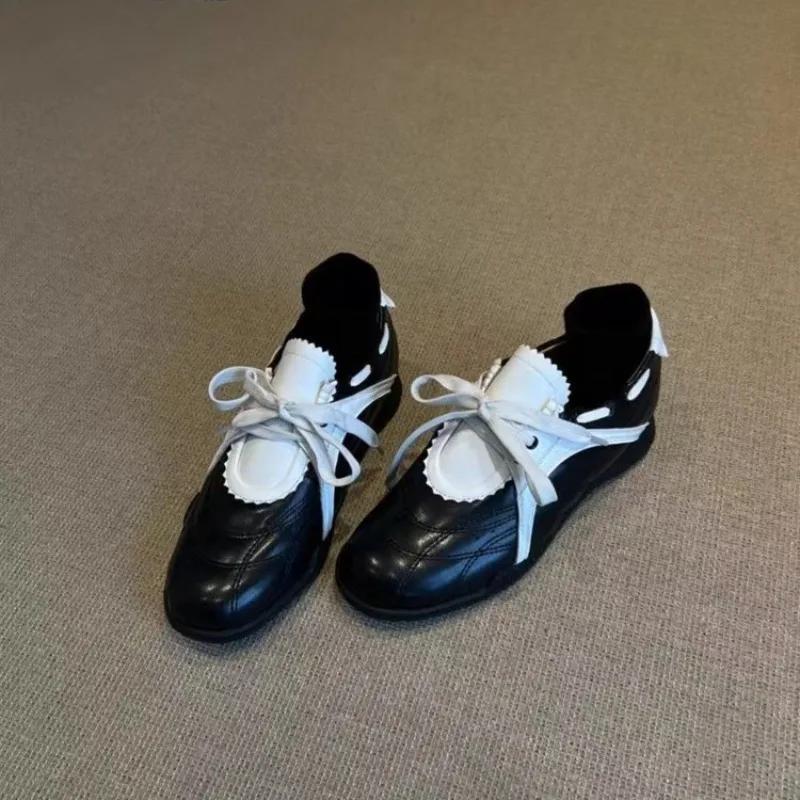 Нишевый дизайн, контрастные кроссовки, женские повседневные туфли Мэри Джейн, круглый носок, плоская подошва, немецкие тренировочные туфли