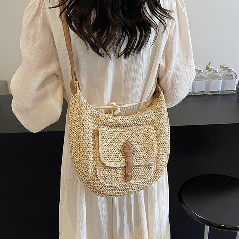 Yogodlns Fashion Summer Straw Crossbody Bag Women Beach Holiday Shopping Woven Shoulder Handbag Messenger Purses Bags