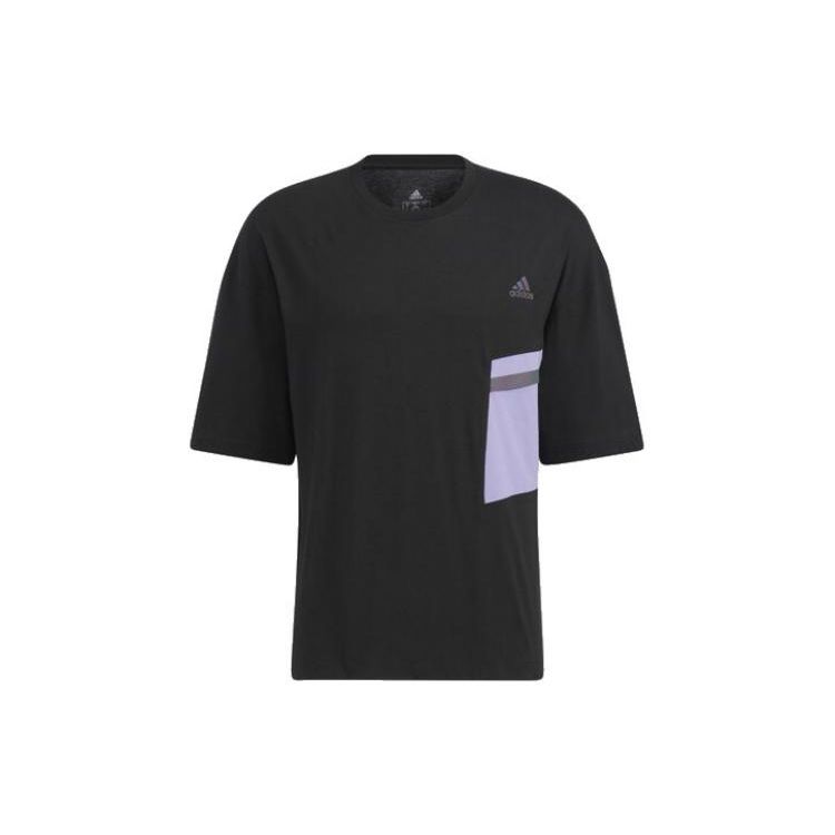 adidas Футболка с коротким рукавом и круглым вырезом с логотипом в стиле пэчворк, унисекс, черный цвет HE7346
