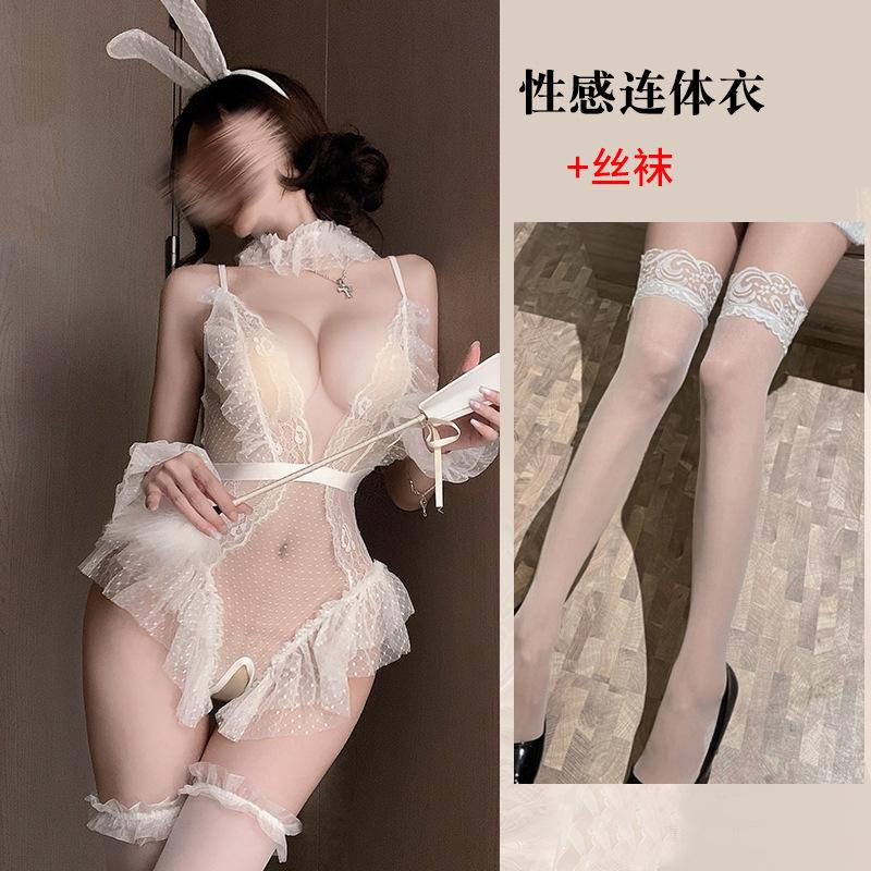 Sexy lingerie sexy suspender lace seduction hollowed out open onesie hot uniform woman