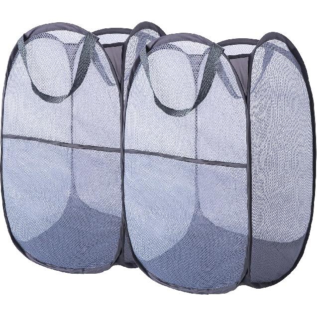 2 Pack Foldable Mesh Popup Laundry Hamper,Laundry Basket Easy to Open and Fold for Dorm,Travel, College Dorms, and More (Black and blue)…