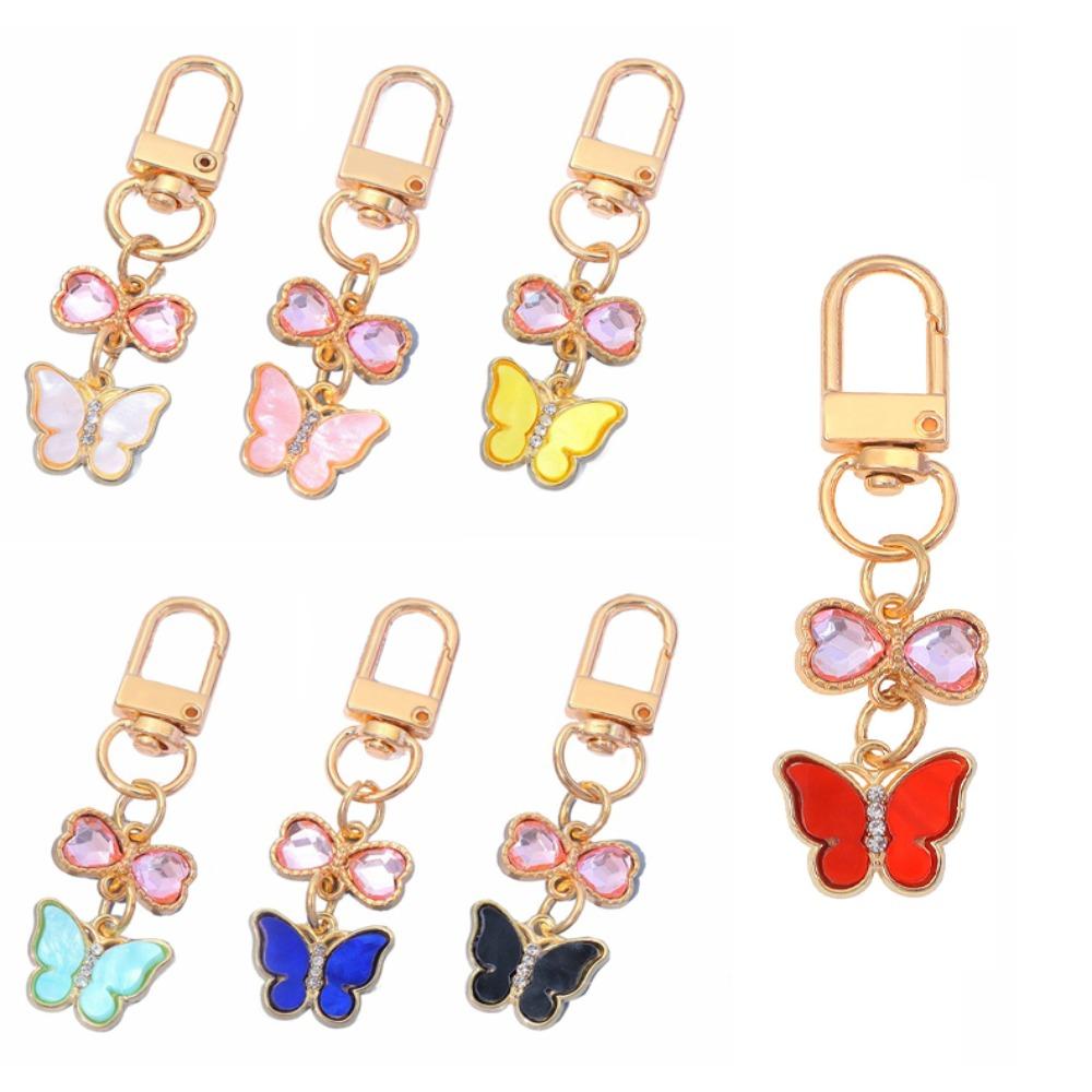 7PCS Y2K Crystal Bow Key Chain Pendant Key Ring Creative Rhinestone Butterfly Keychain  Key Decor