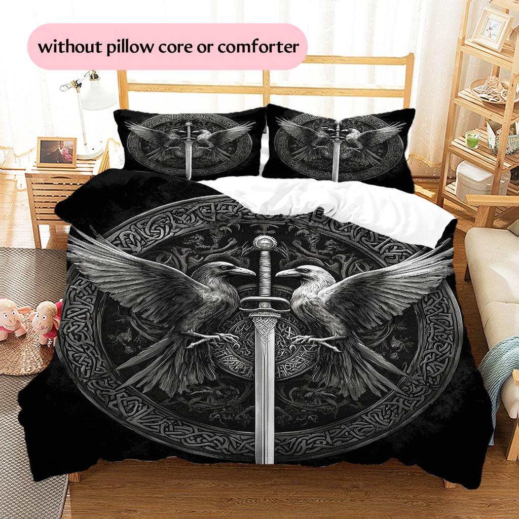 Bird and Sword Pattern Bedding Quilt Set  Home Decoration  Gift (1 * duvet cover + 2 * pillowcase  without core)