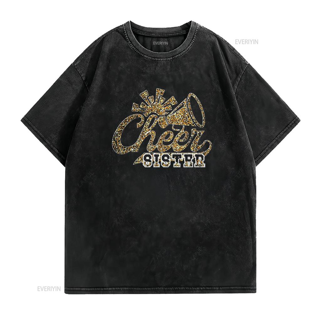 Cheer Sister Cheerleading Cheerleader T Shirt Vintage Washed Slightly Streetwear Top For Everyday Wear Homme Unisex