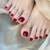 14pcs Handmade Vintage Wine Red False Toe Nails Press On Acyrlic Nails Square Fake Toenail Simple Short Artificial Nail Wearable