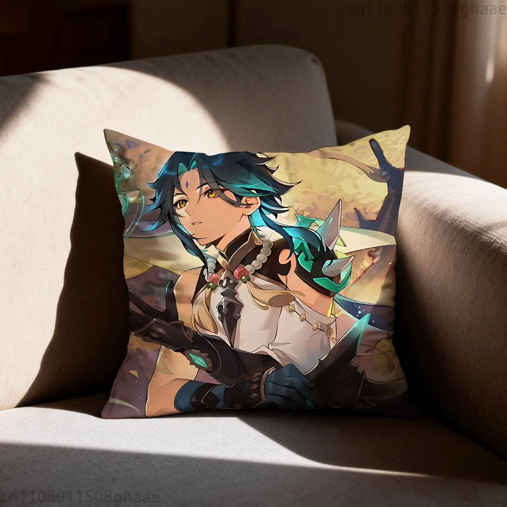 GGenshin Impact Xiao Pillow Case Sofa Living Room Bedroom Headboard Backrest Cushion Square Cushion Nap Time