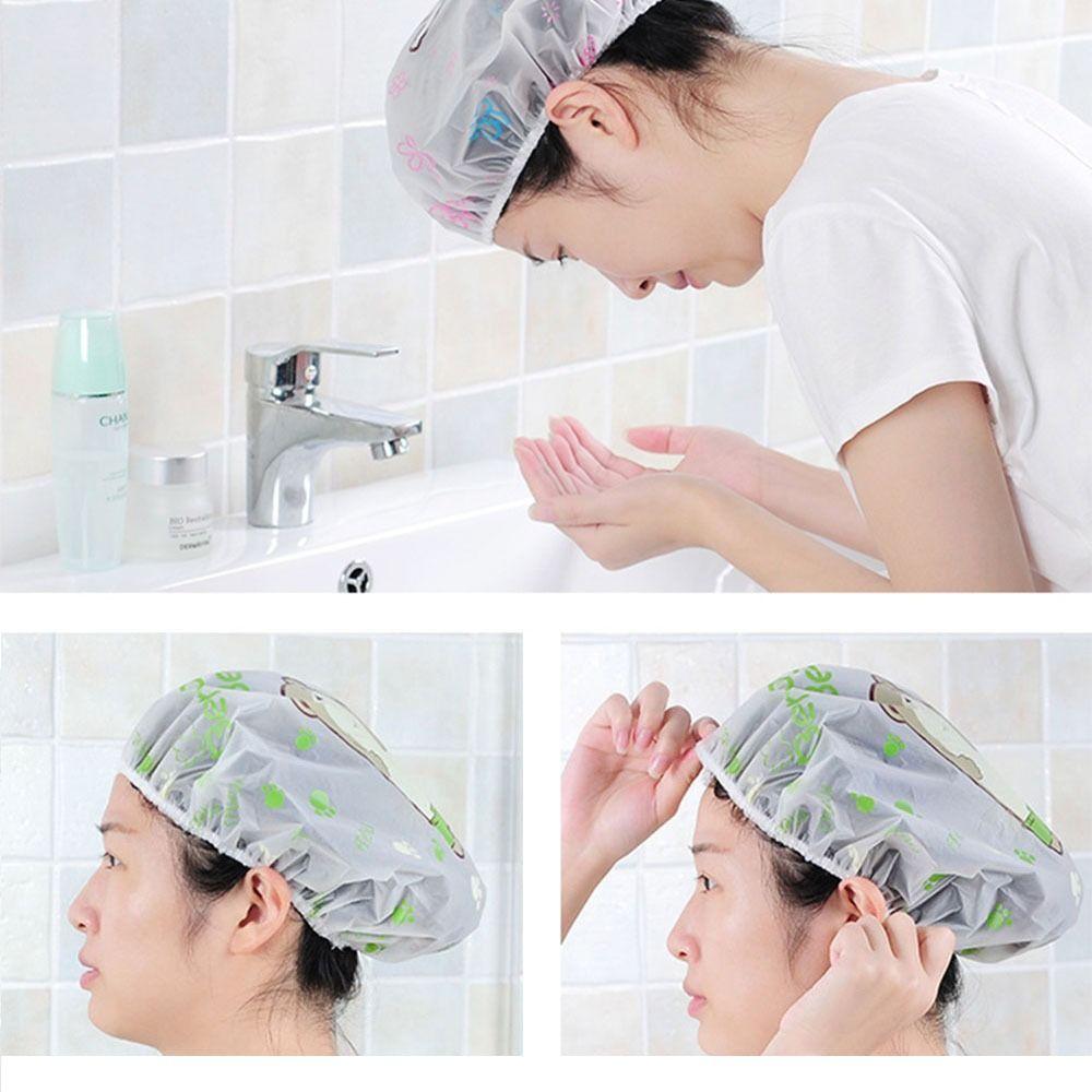 Waterproof Shower Cap Reusable Oilproof Hat Cute Head Hair Cover