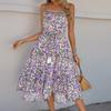 Women's Summer Slip Dress Pleated Print Ruffled Skirt Dress