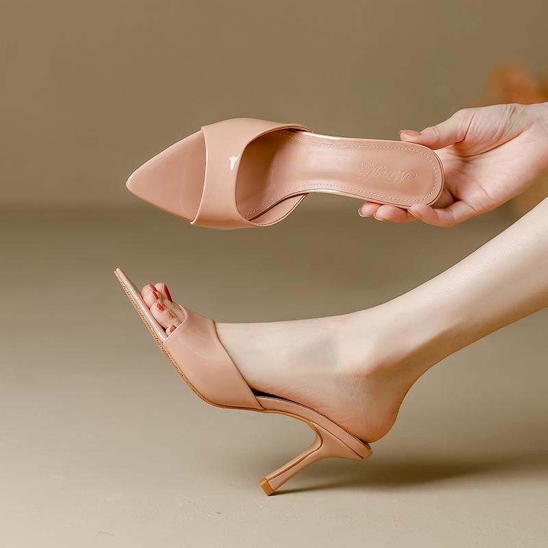 Летние тапочки женские удобные мюли на высоком каблуке шлепанцы модные сандалии с открытым носком роскошные гладиаторские сандалии Zapatos Mujer