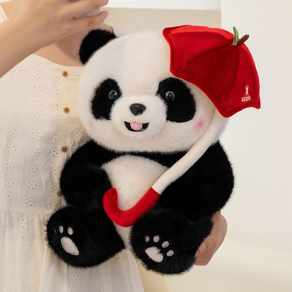 Creative umbrella panda doll cute hug apple giant panda pillow birthday gift seated doll