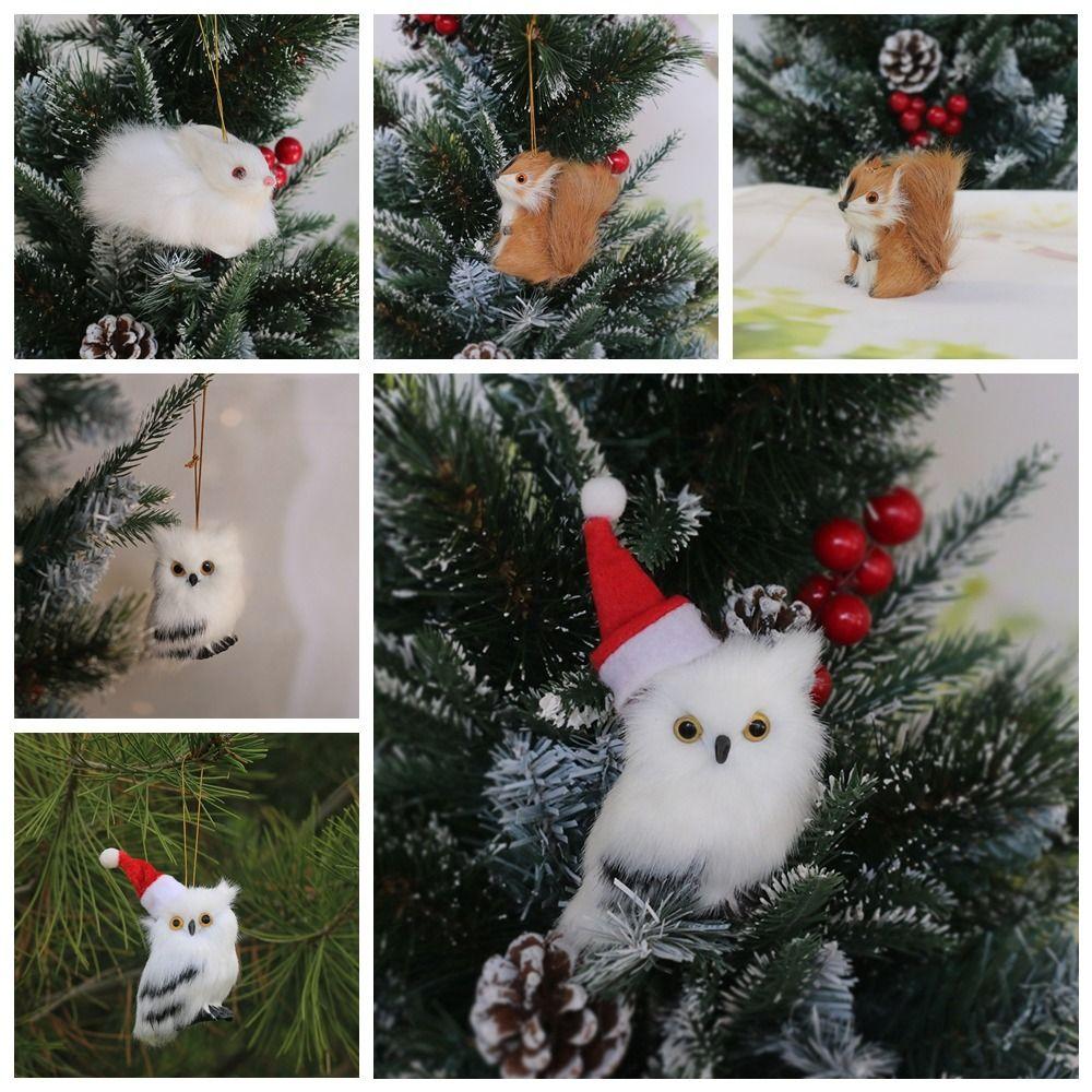 Simulation Fur Simulation Owl Plush Christmas Tree Hanging Plush Animal Ornament Christmas Gifts