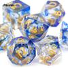 7 Pcs Blue Flowing Sand Golden Number Sharp Edge Resin Dice Polyhedral Dice Suitable for Role-Playing RPG Board Game