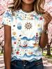 2026Women's new summer fashion with nautical elements and marine life pattern print, casual loose round neckTShirt