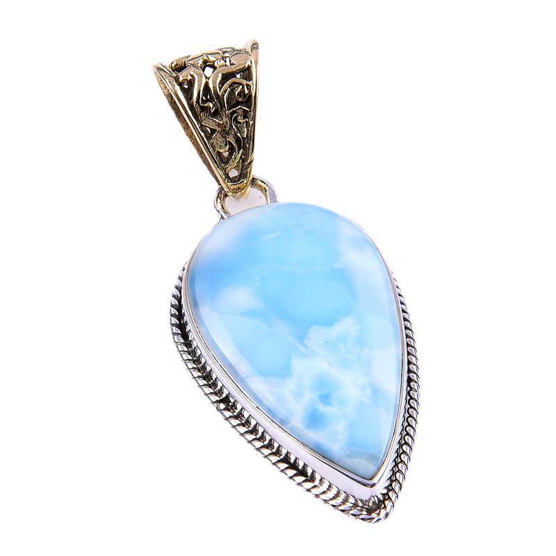 Natural Republic Larimar Gemstone 925 Solid Sterling Silver Pendant 1.75'' t0q97