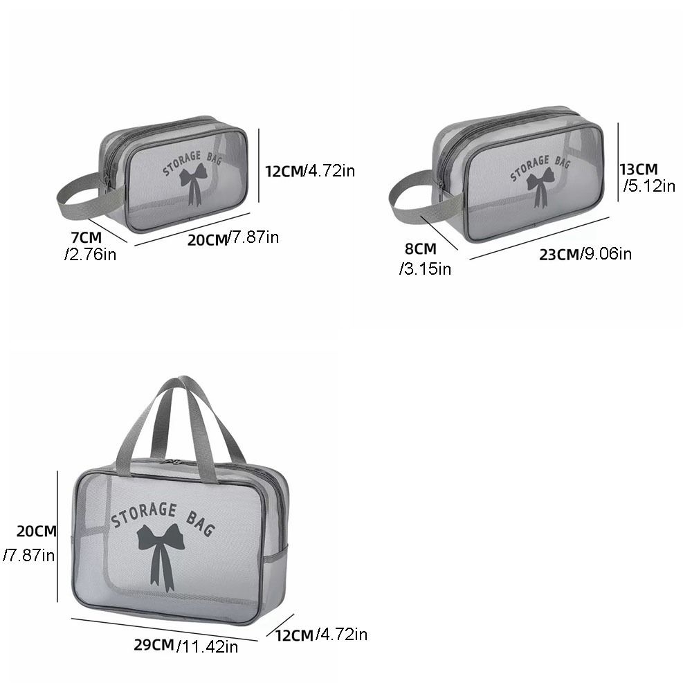 Large Capacity Mesh Cosmetic Bag Bow Travel Bathing Kit Fashion Toiletry Storage Bag Ladies