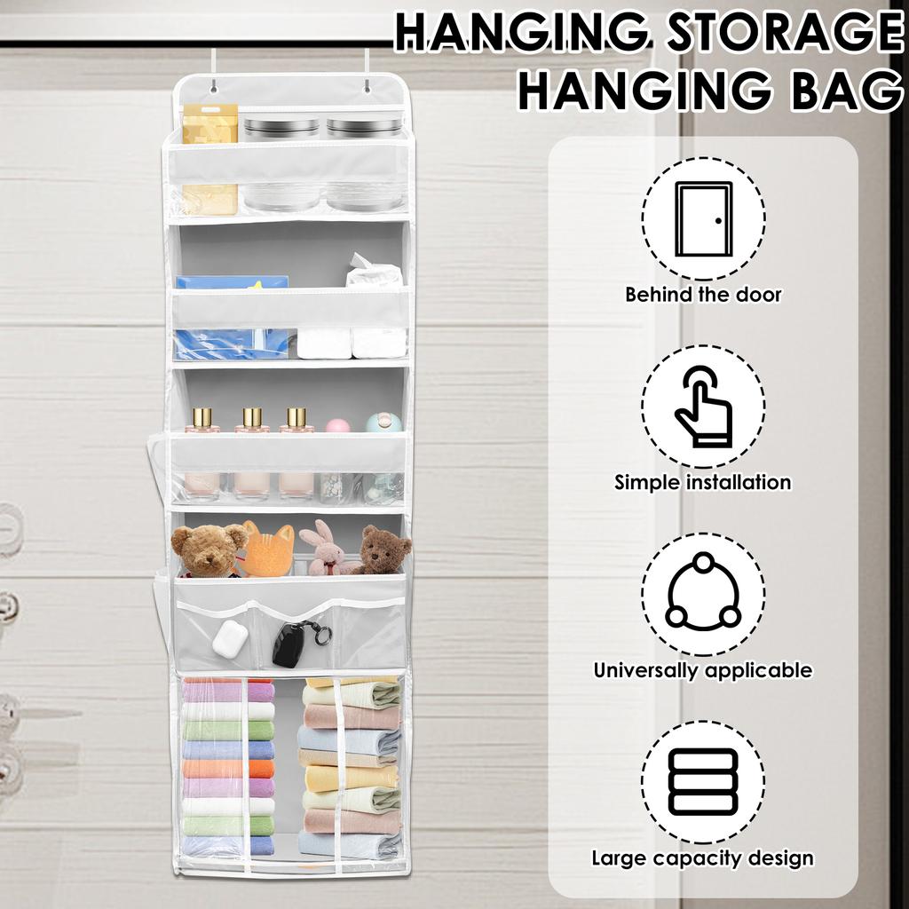 5 Layer Over The Door Organizer Hanging Bag Foldable Bathroom Behind The Door Snacks Toys Clothes Storage Holder