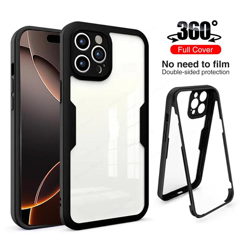 Чехол для iPhone 16 Pro Max 360 Полная защита корпуса спереди и сзади Чехол для телефона для iPhone 15 14 Plus 13 12 11 Pro Max XR Прозрачная крышка