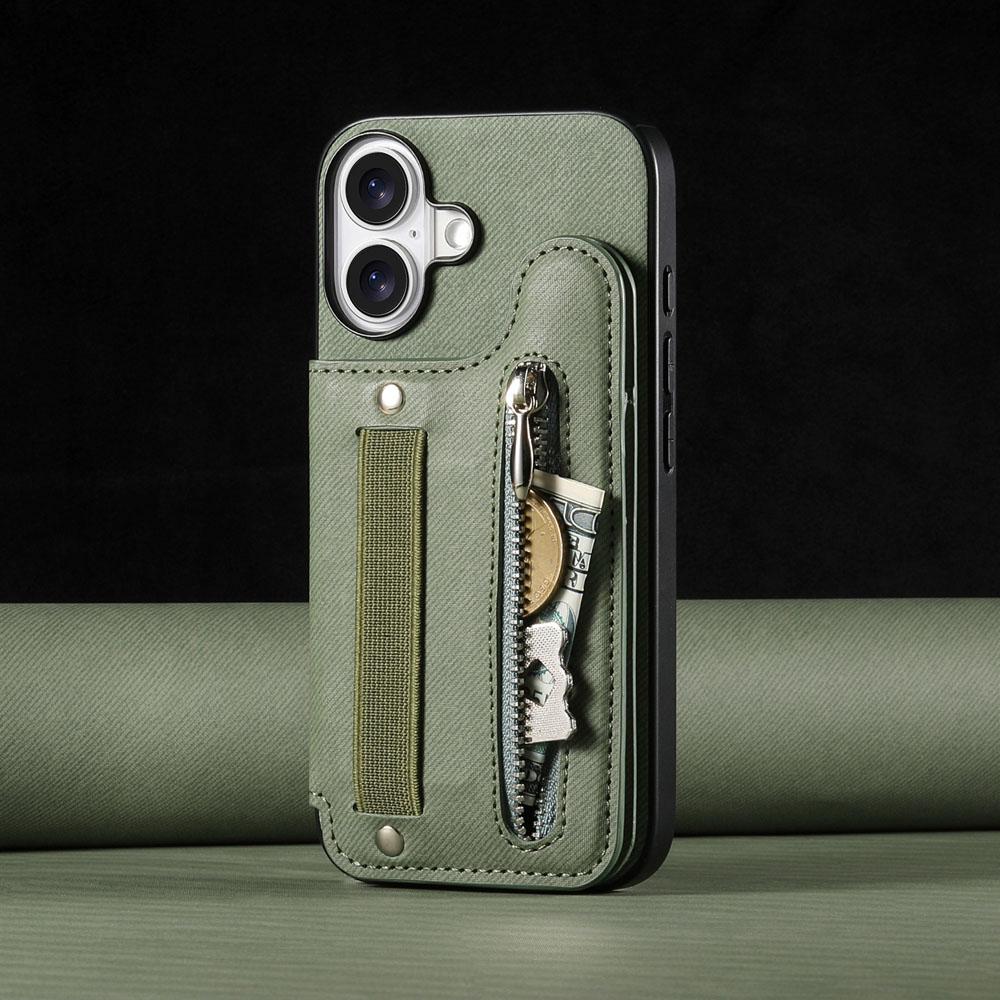 Кошелек с молнией, слотами для карт, кожаный чехол для iPhone 16 15 13 Pro Max 14 Plus 16Pro 15Pro, эластичный шнурок, кожаный чехол на запястье