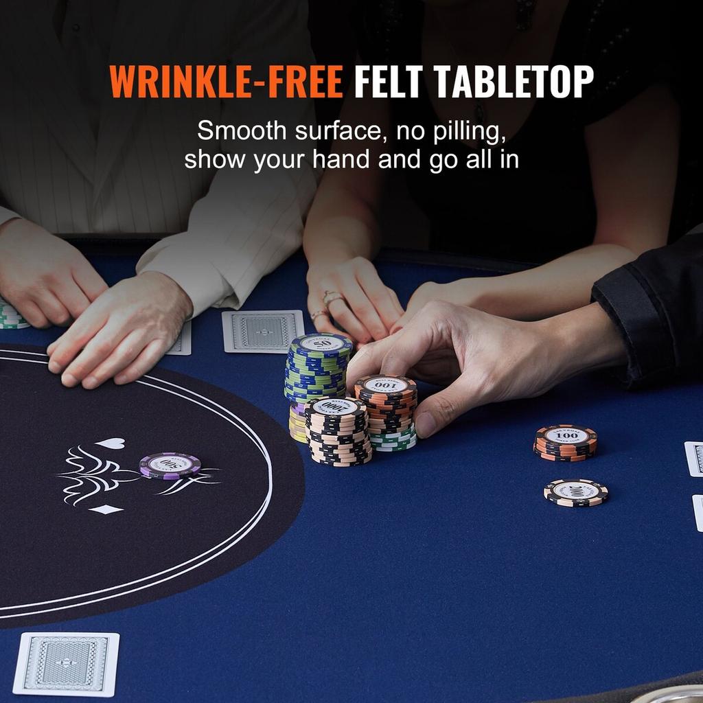 10 Player Foldable Poker Table, Blackjack Texas Holdem Poker Table with Padded Rails and Stainless Steel Cup Holders, Portable Folding Card Board Game