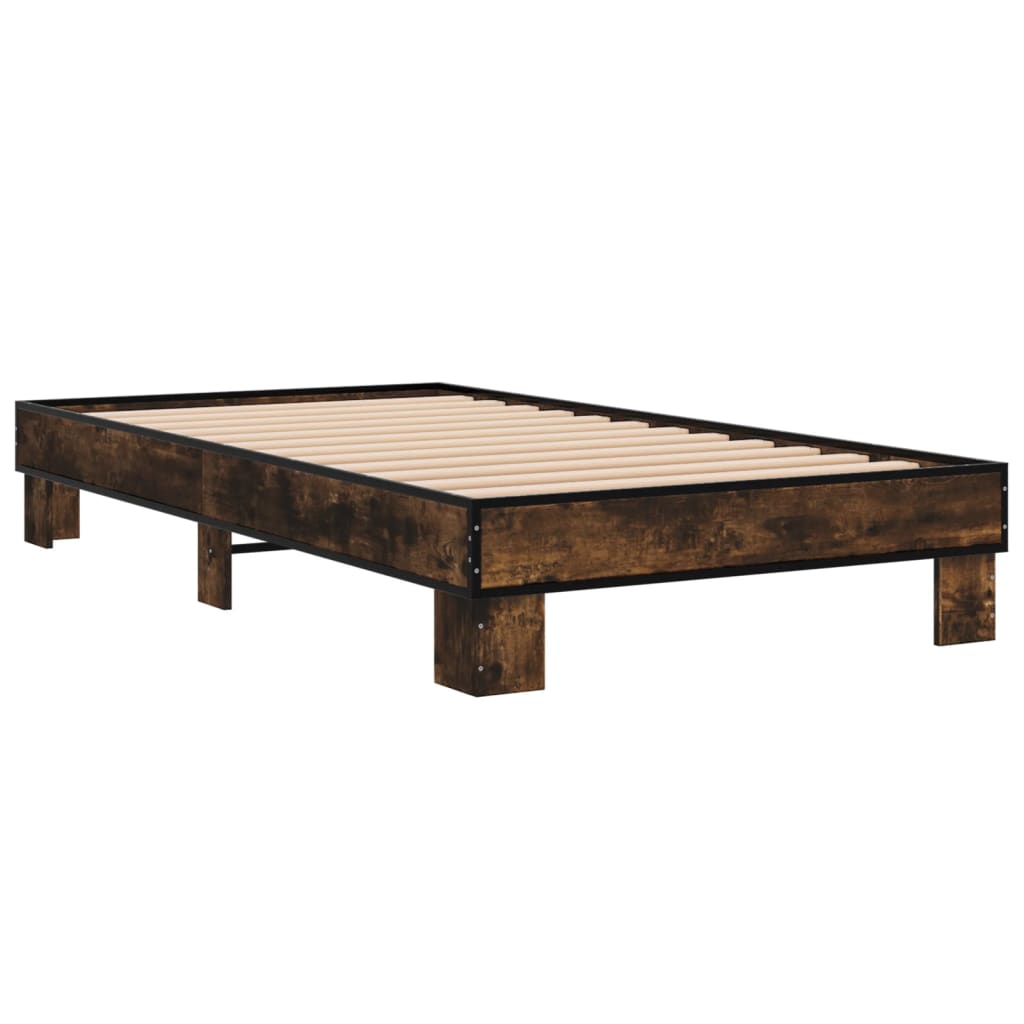 Bed Frame Smoked Oak 100x200 cm Particleboard and Metal