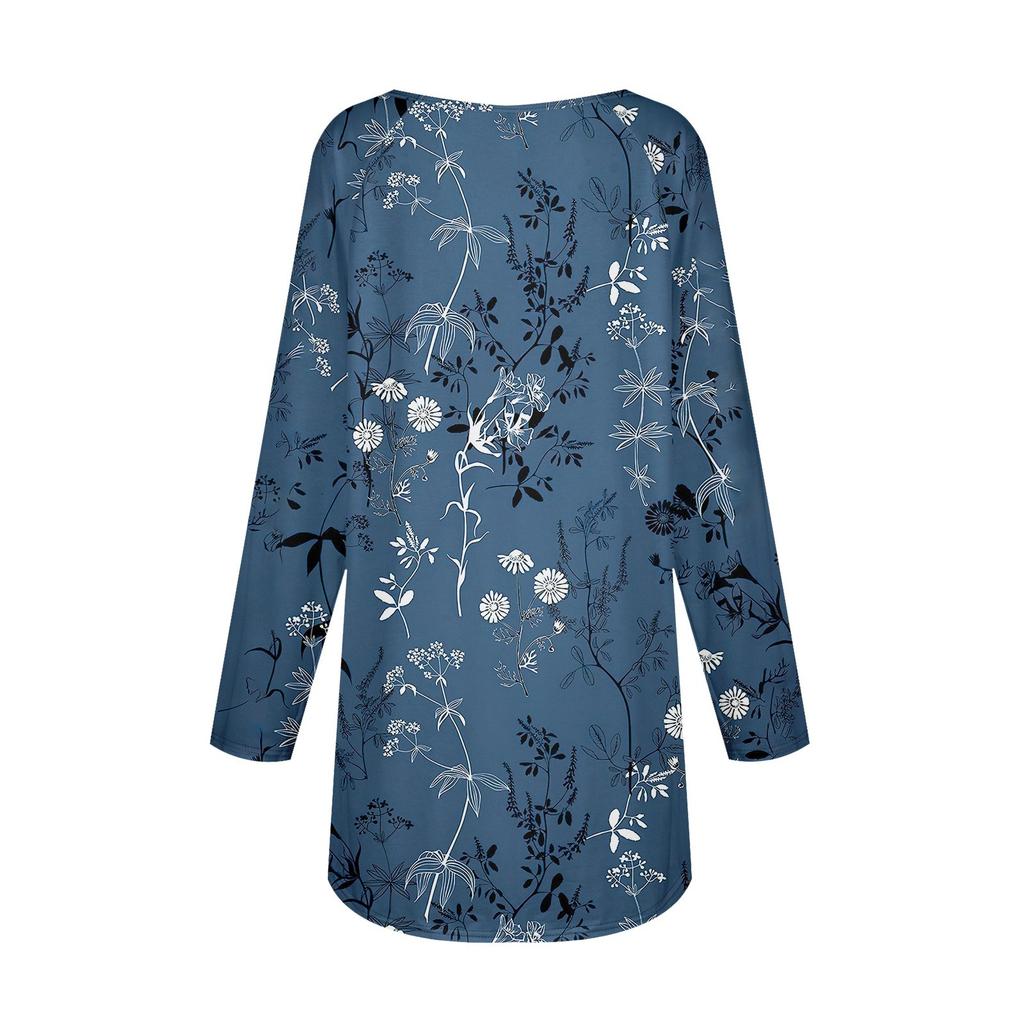 Женская повседневная футболка больших размеров с длинными рукавами и круглым принтом, верхний пуловер