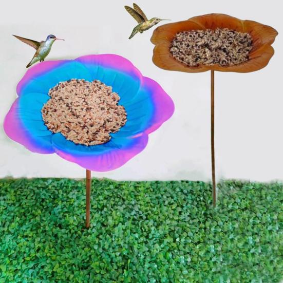 Metal Stake Vivid Flower Design Simple Installation Hummingbird Food Holder Bird Feeder