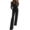 Women Jumpsuit See-through Mesh Patchwork High Waist with Pockets Wide Leg V Neck Prom Party Formal Banquet Jumpsuit