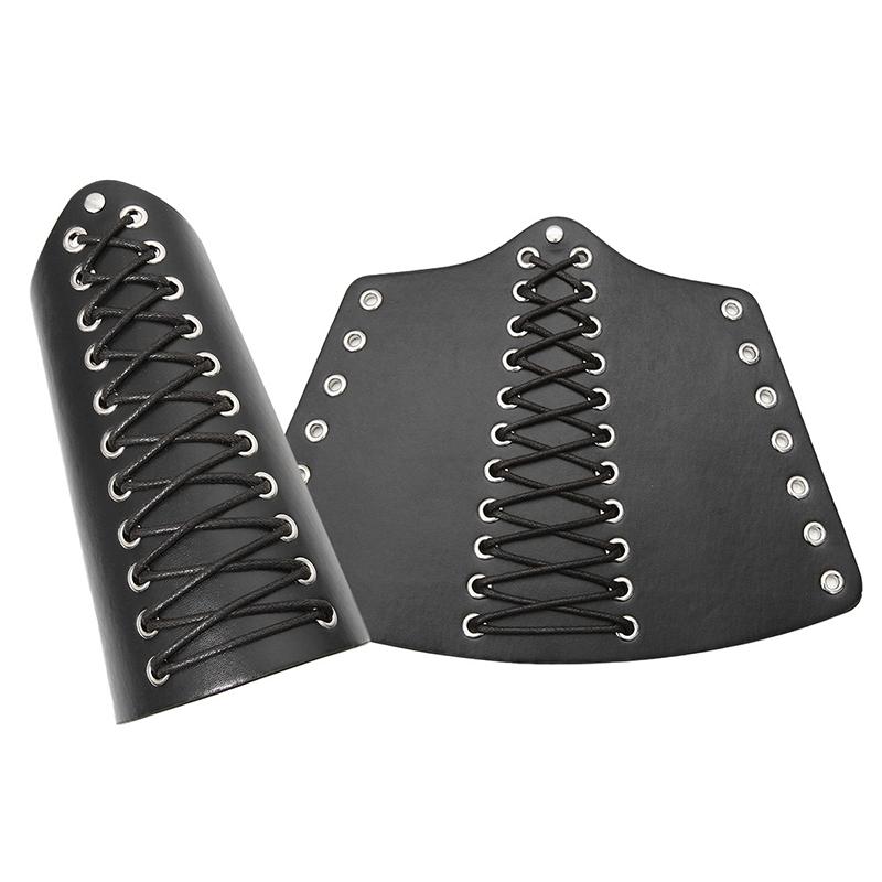 1 Pc Cosplay Props Faux Leather Wide Bracer Lace Up Arm Armor Cuff String Steampunk Vintage Medieval Gauntlet Wristband Bracelet