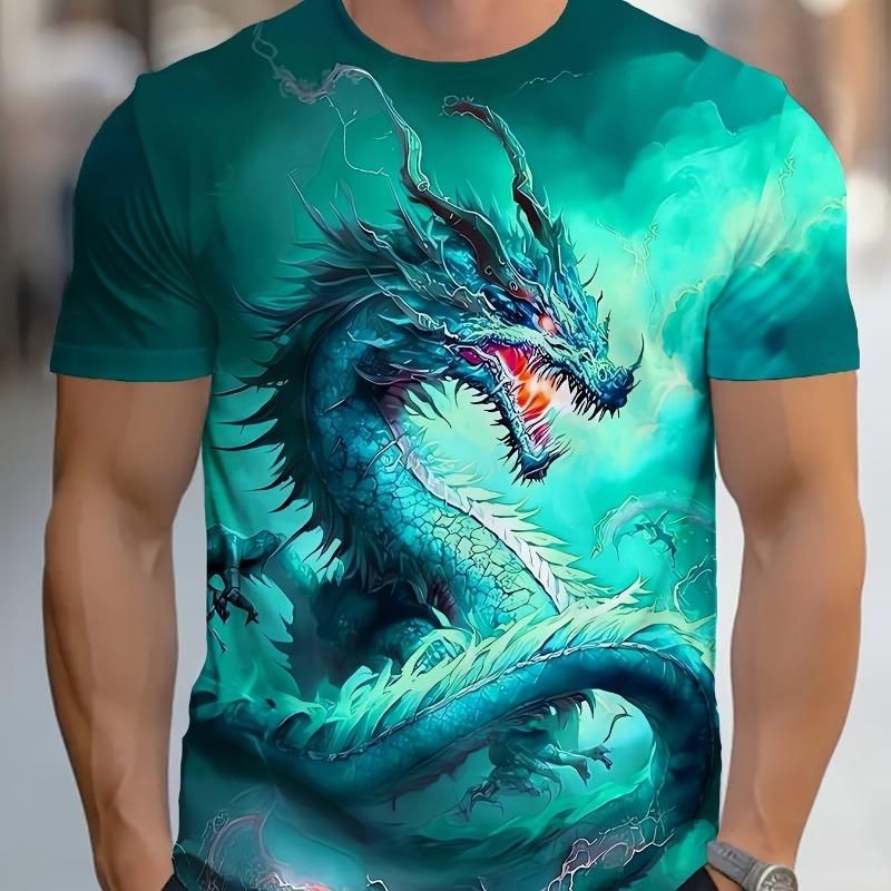 Большая модная футболка с принтом дракона